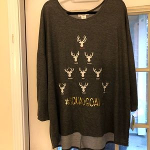 Christmas holiday tee Santa reindeer. Plus 3X NWT